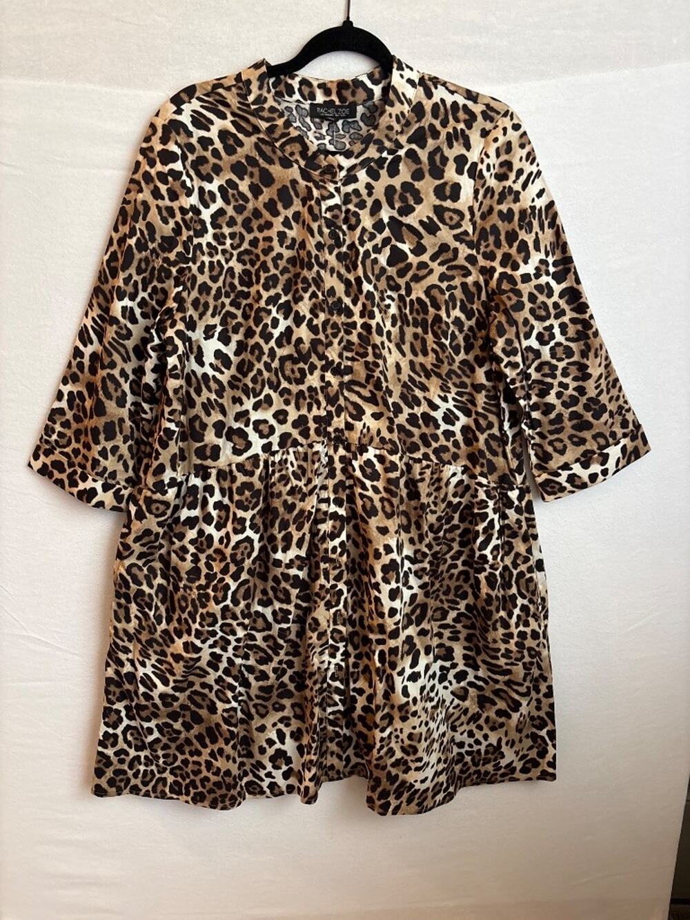 Rachel Zoe Leopard Print Button-Front Mini Dress XL Boho Wild Animal